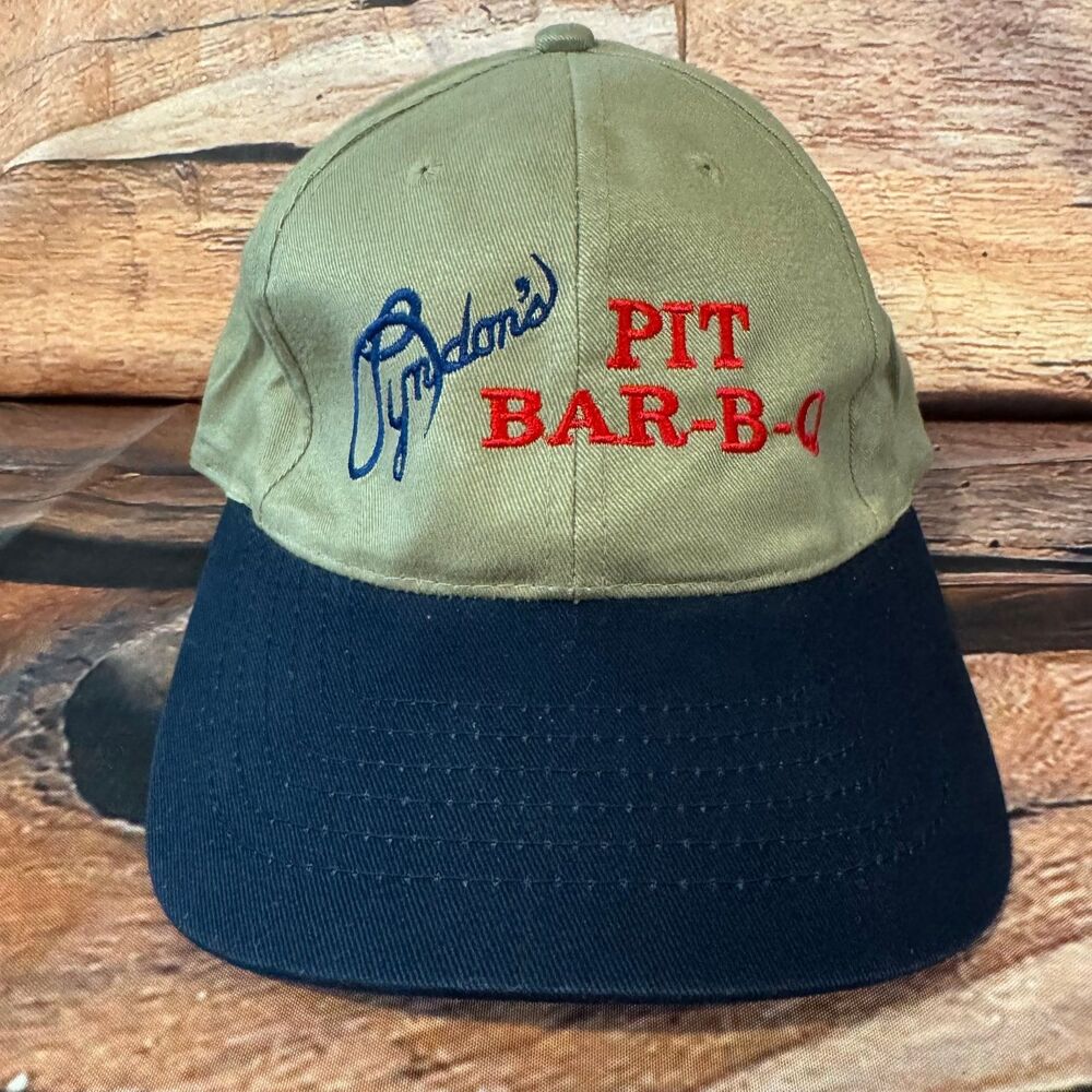 Norwood Hat Lyndon's Pit Bar-B-Q Logo Baseball Cap Men's Adjustable Khaki Navy